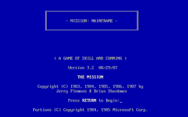 Title screen from Mission: Mainframe