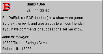 "About" screen from BailOutBob