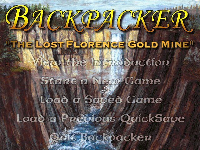 Title sceren from Backpacker: The Lost Florence Gold Mine