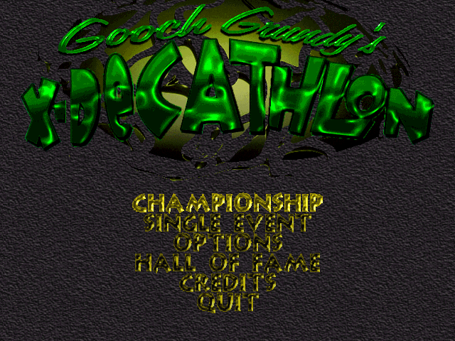 Title screen from Gooch Grundy's X-Decathlon