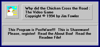 Introduction screen from Why Did the Chicken Cross the Road: The Video Game