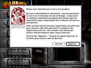 Registration nag screen from Barrack