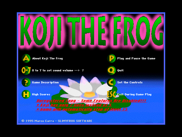 Title screen from Koji the Frog