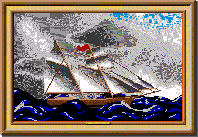 A painting of a sailboat riding through a storm from Project Challenge.