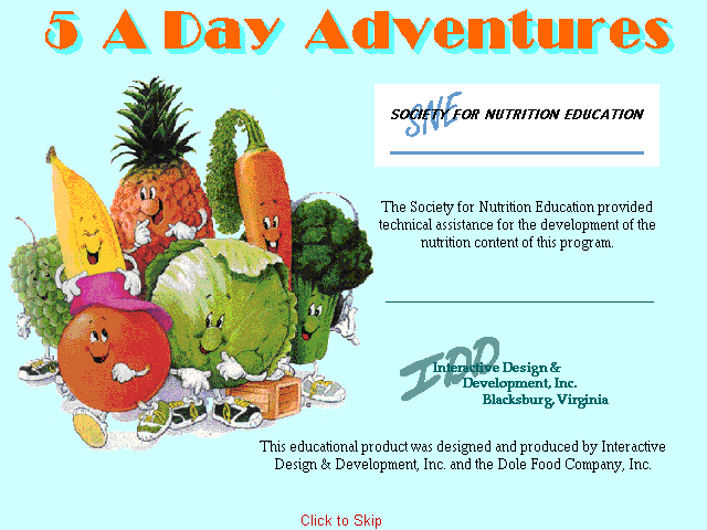 Introduction screen from 5 A Day Adventures