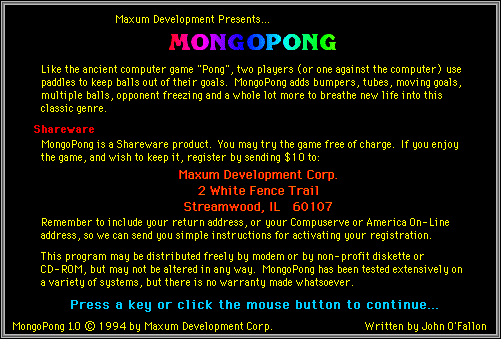 Title screen from MongoPong